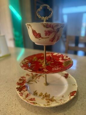 222 Fifth Floral 3 Tier Dessert Stand Cupcake Tea Party Serving Tray